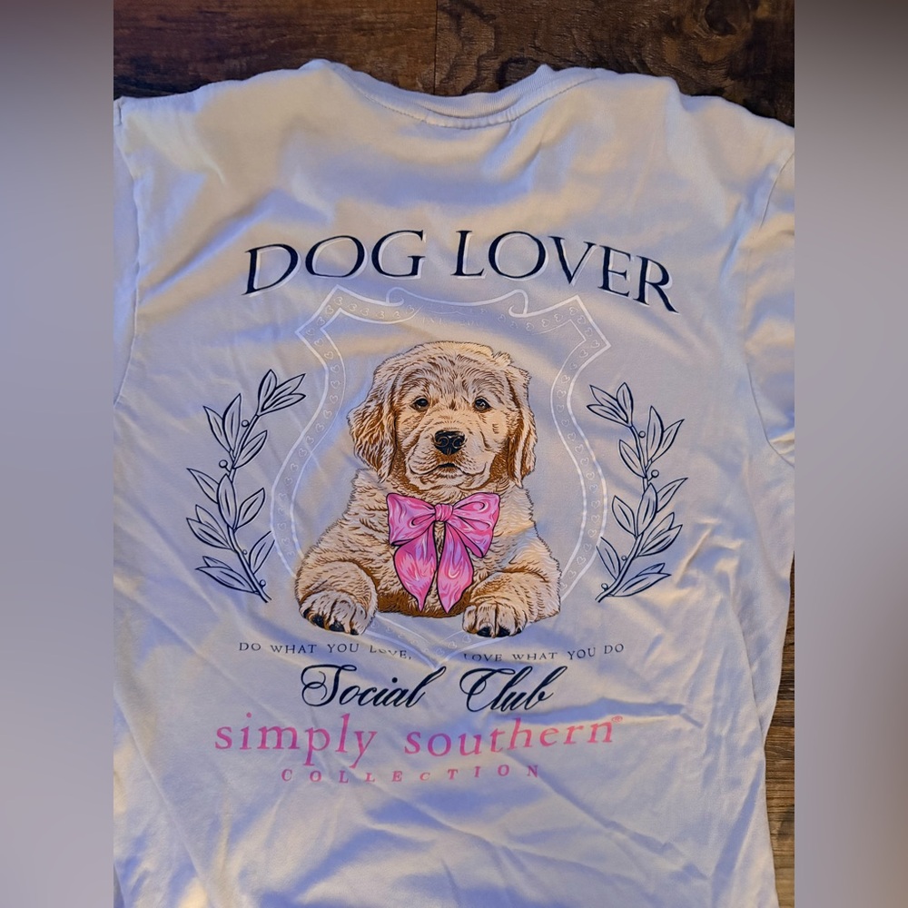 Simply Southern Cream Tee with Pink Bow Puppy Graphic